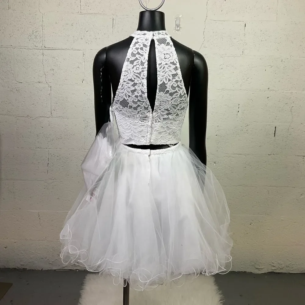 NEW MORILEE 9456 DAMAS DE VIZCAYA white 2 pieces set tulle lace mini dress 6